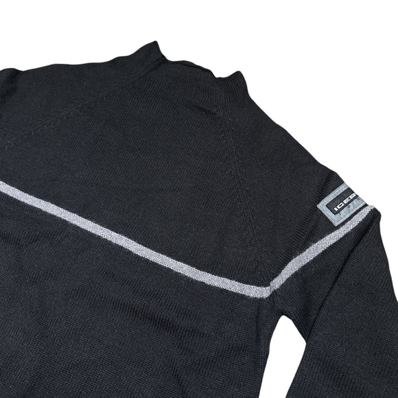 Vintage 90s Iceberg Jeans Wool Black Gray Logo Mock Neck Sweater Mens Medium - Picture 3 of 7